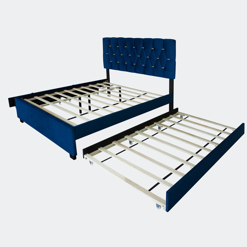 Upholstered Platform Storage Bed, Blue