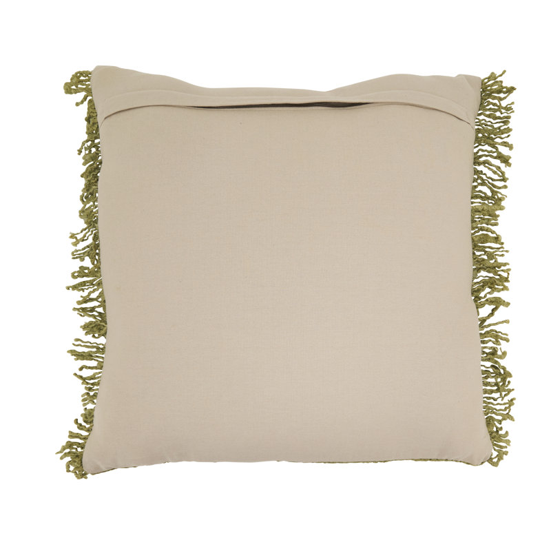 Coussin Fringe, Vert, Carré 20 po, Duvet de canard