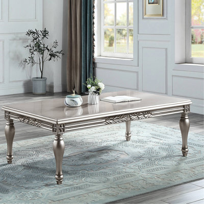 Table basse rectangulaire en platine - 20 pouces de hauteur, 59 de largeur, 34 de profondeur, bois massif +, bordure florale élégante 59 po x 34 po 20 po, pieds, surface, motif complexe, convient aux espaces de vie principaux