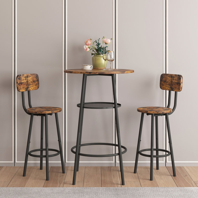 Table de bar, équipée de 2 tabourets de bar, avec dossier et cloison