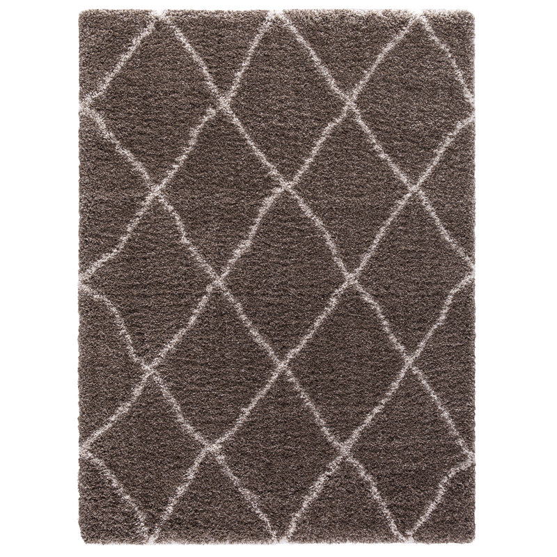Tapis géométrique à poils longs brun clair, Rectangle 3 pi 3 po x 4 pi 7 po