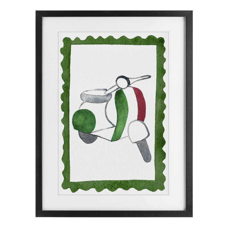 «Italian Motor Scooter», reproduction sous verre encadrée par Camila Juncos, Cadre noir minuit, H 23 po x l 17 po