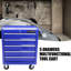 Chariot à outils d'atelier 5 tiroirs avec glissières à roulement et serrure, verrou d'armoire à tiroir bleu 4 roues pour le garage, lueur-1281834776