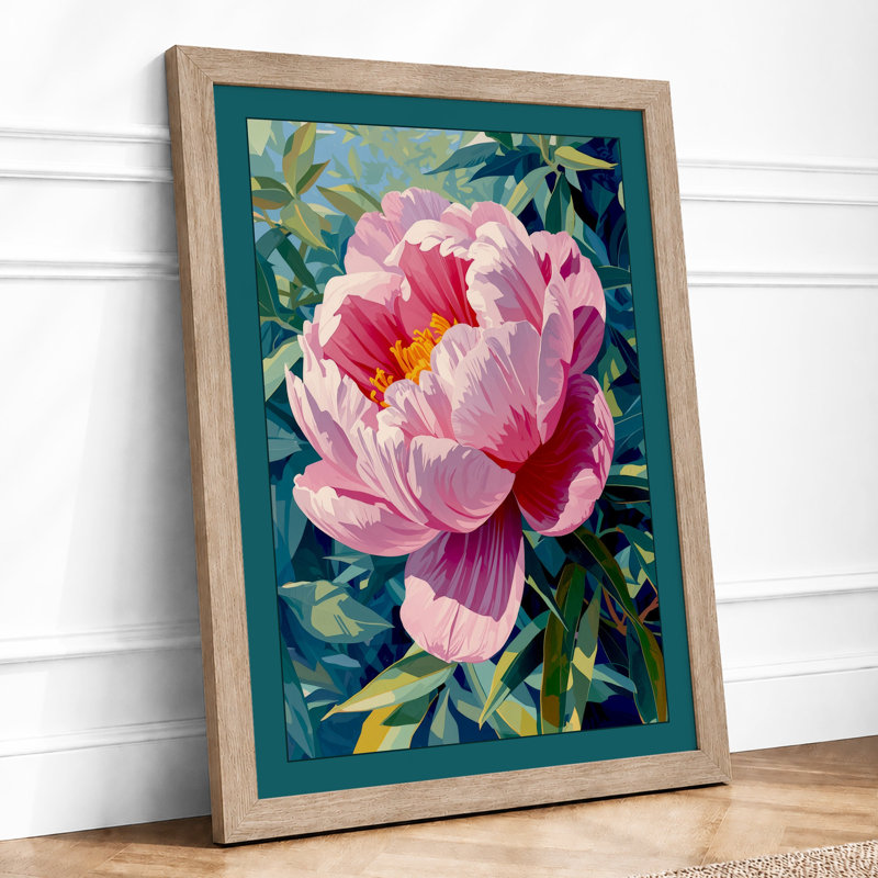 Peony in Bloom Botanical - Framed Print, A1 - 84.1 x 59.4 cm, Oak