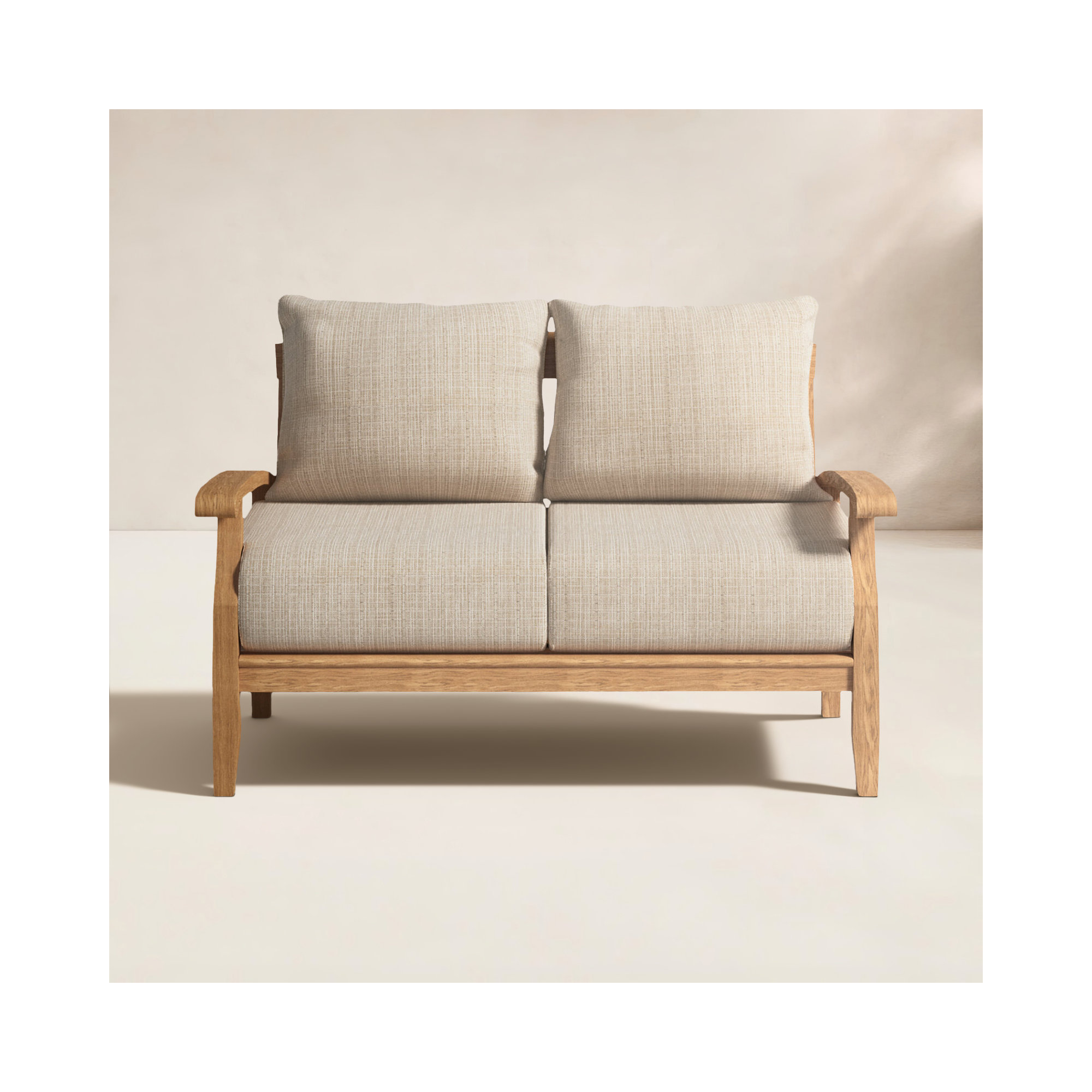 Summerton 54.25'' Wide Rectangle Teak Loveseat with Cushions, Natural, Beige