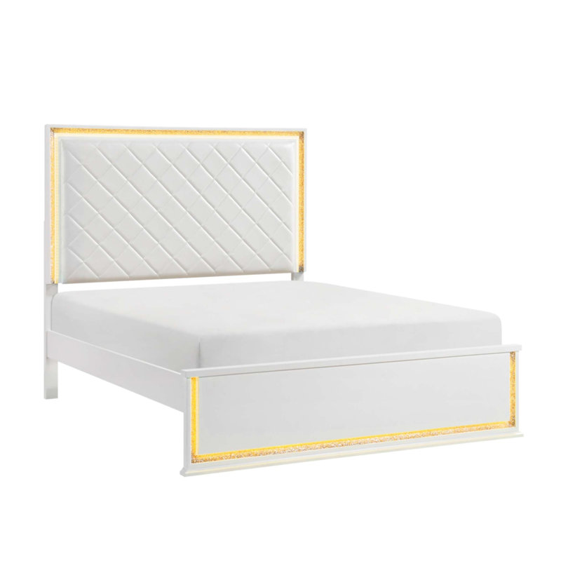 Très grand lit contemporain en Californie avec lumière DEL, tête de lit tapissier en similicuir et 8 options de couleurs