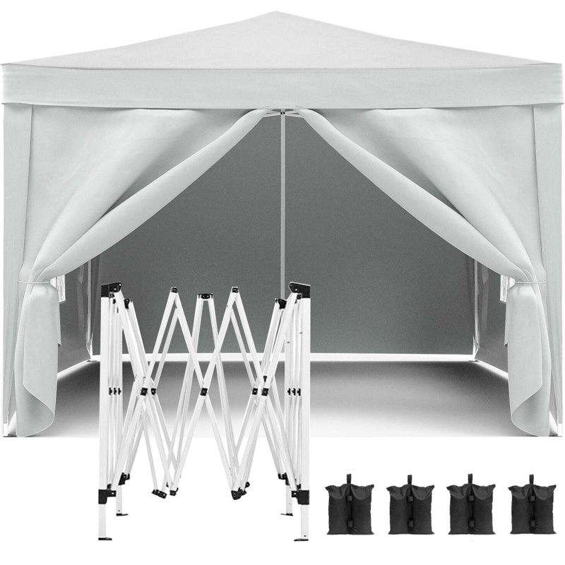 10'X10' Folding Canopy With 4 Removable Sidewalls Outdoor Event Shelter UPF 50+ Gazebo Portable Tents For Parties Beach Camping Wedding EZ Pop Up Canopy 4Pcs Weight Bag + Carry Bag