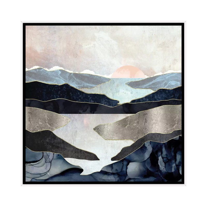 Blue Mountain Lake - impression d'art graphique, Aucun mat, Toile blanche encadrée, H 26 po x l 26 po x P 1,5 po