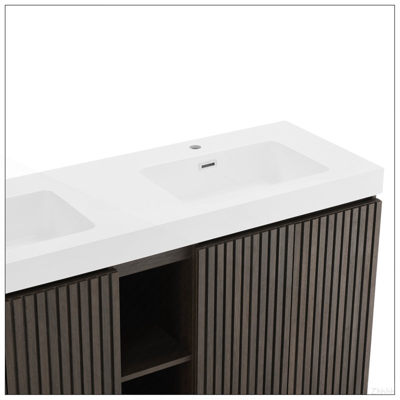 Meuble-lavabo autoportant en chêne fumé GALAN60F, White/Oak/Smoke