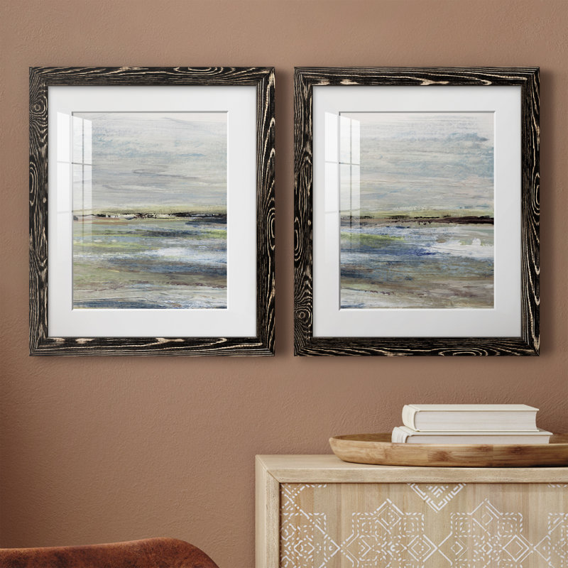 Wetlands I - ensemble de 2 peintures, H 24 po x l 36 po x P 1,5 po, Papier encadré noir