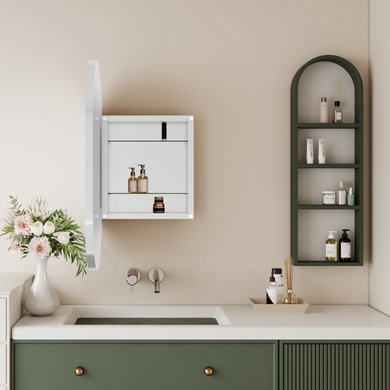 Armoire murale en métal avec miroir et tablettes réglables, Blanc