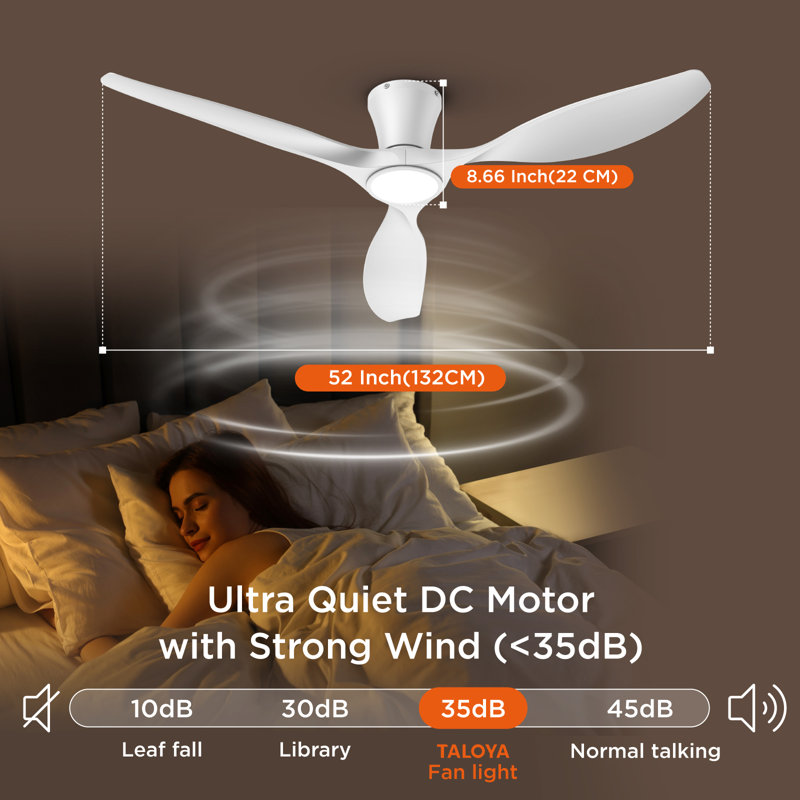 2pcs 52 Inch Flush Mount Ceiling Fan With Quiet Reversible Dc Motor White, 52" Wide, White
