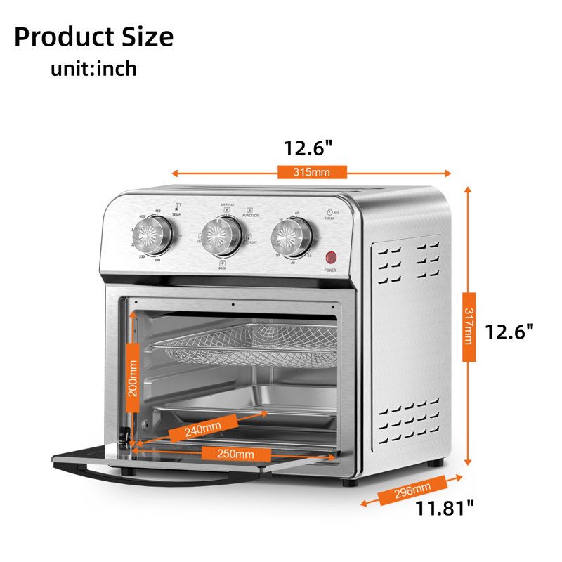 Home Fryer Oven Combo 360 ° Air chaud Cuisson saine sans huile Contrôle du temps et de la température réglable Acier inoxydable