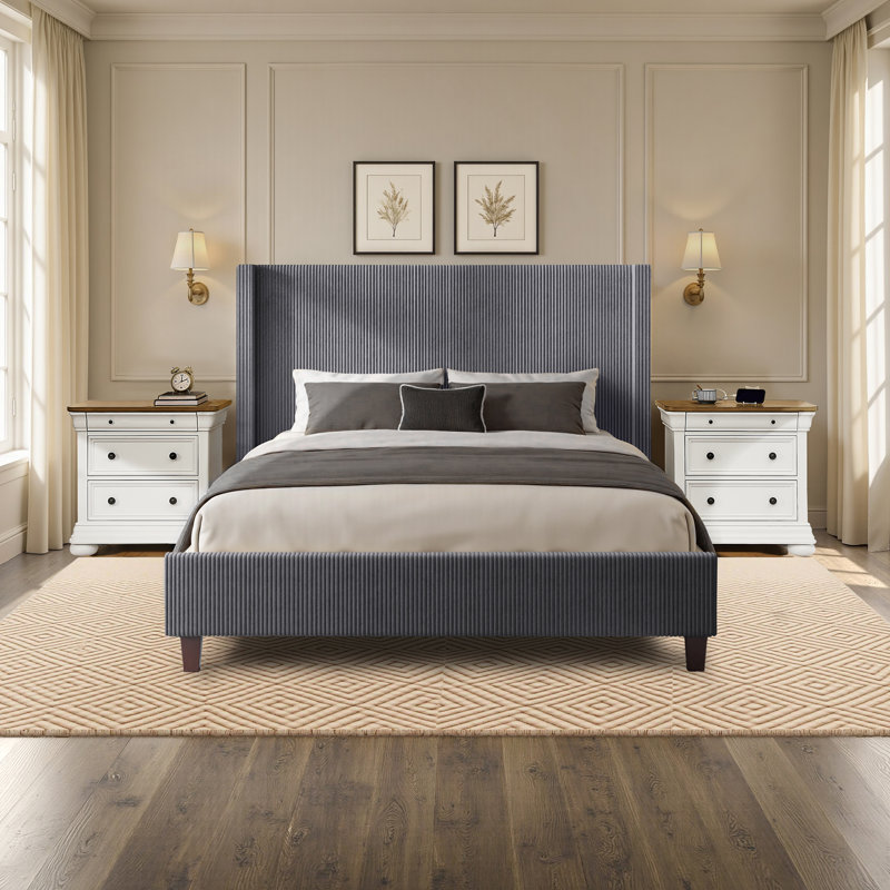 Ensemble de chambre à coucher classique 3 pièces avec très grand lit, rétro et moderne, gris, gris, Très grand