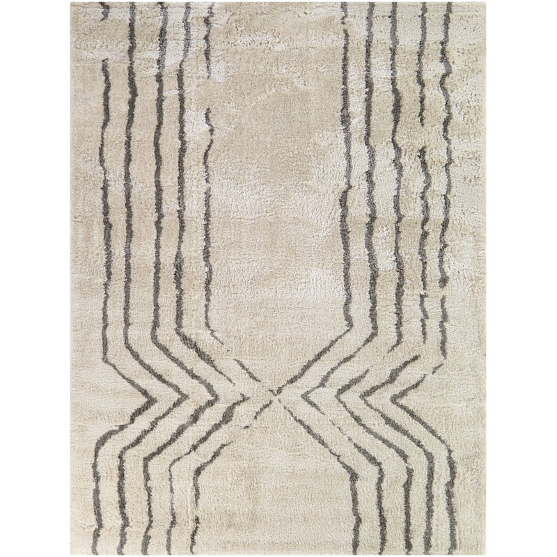 Tapis crème à rayures modernes Chrysander, Rectangle 7 pi 10 po x 10 pi