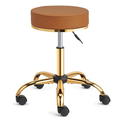 Adjustable Salon Stool Brown Gold