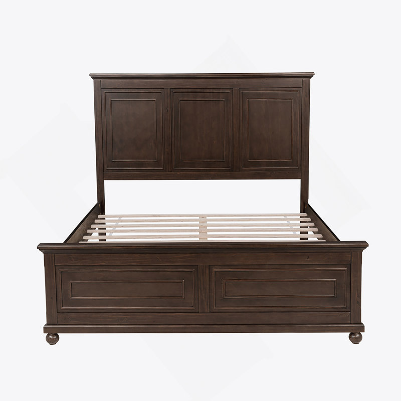 Lit plateforme de style traditionnel avec tête et pied de lit, USB, Brun, Grand lit