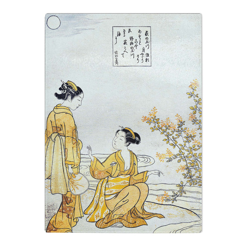 Tempered Glass Hagi No Tamagawa by Harunobu Suzuki Chopping Board, 39cm W x 28.5cm L
