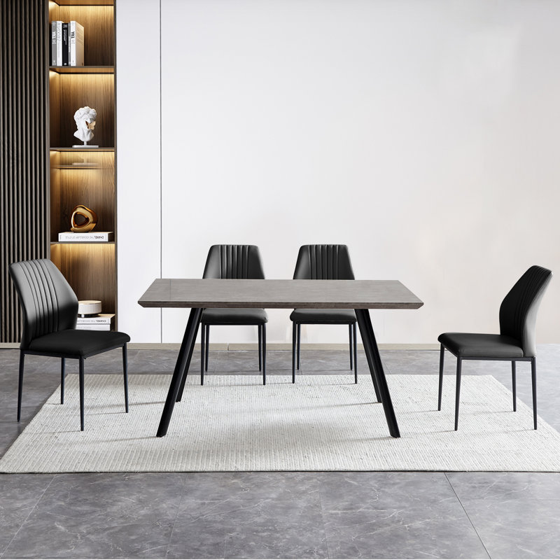 Isaure 5-Piece Rectangular Dining Table Set with MDF Table and 4  Dining Chairs, Black