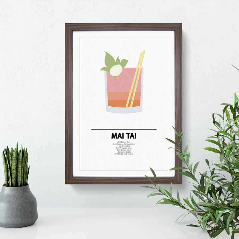 Mai Tai Cocktail - Picture Frame Graphic Art, 48cm H x 36cm W x 2cm D, Walnut Framed
