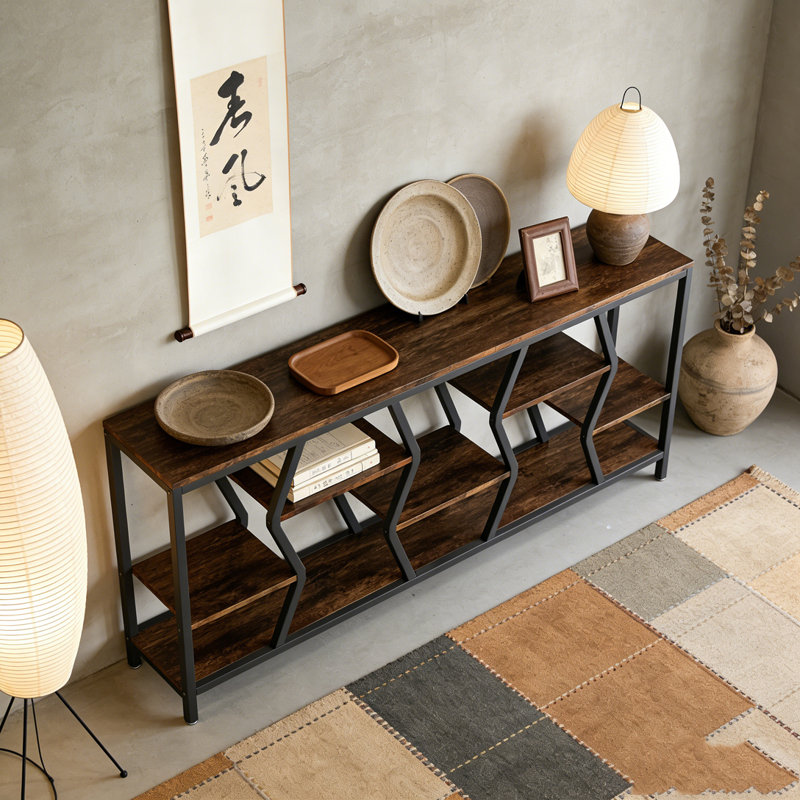 Industrial Console Table Sofa Table with Storage Shelves