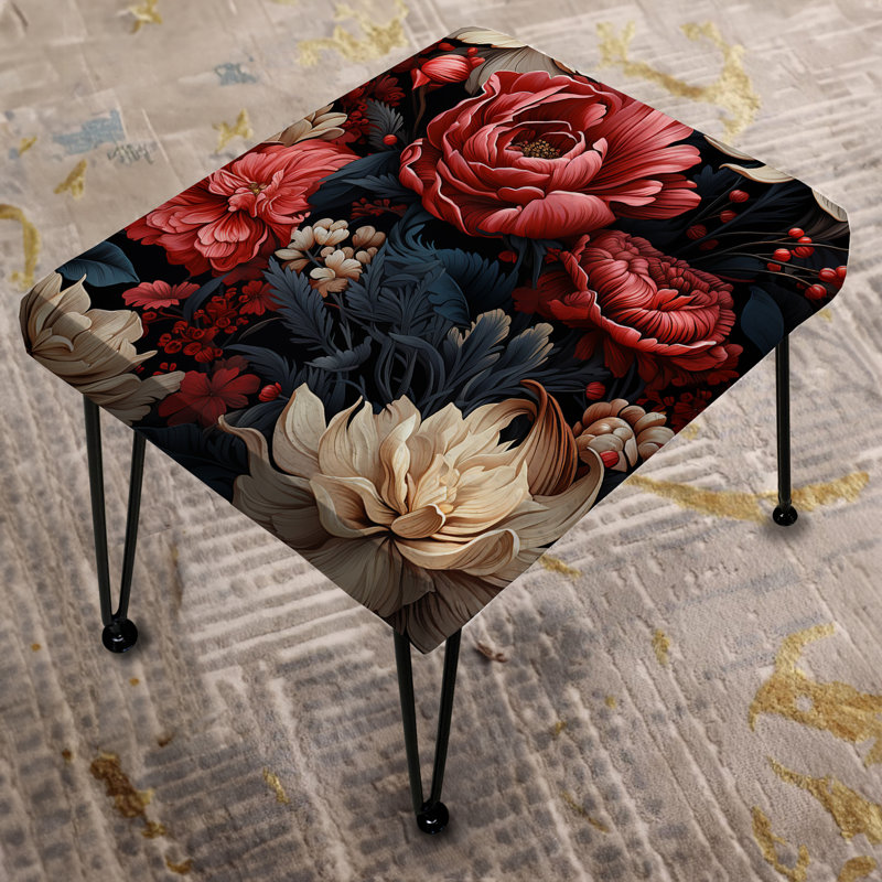 Opulence rouge victorienne à motif floral - Repose-pieds rectangulaire floral