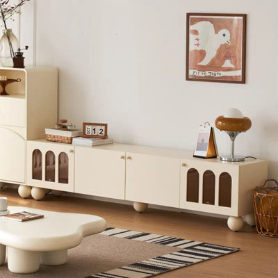 Cream style modern solid wood TV cabinet