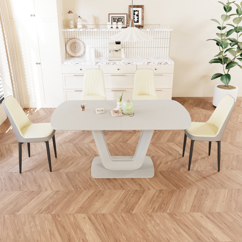 Ensemble de table de salle à manger extensible de 62,99 à 78,74 po pour 2 à 8 personnes, équipé de 8 chaises de salle à manger rembourrées en tissu polyuréthane épais et d'une table à manger spacieuse, d'une table et de chaises de cuisine, avec 