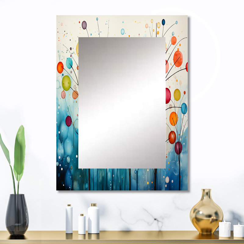 Teal Mid Century Retro Reflections - Mid-Century Rectangular Wall Mirror, 32 po x 24 po
