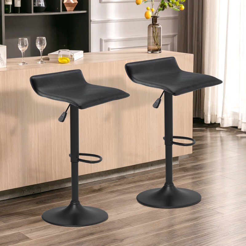 Ensemble de 2 tabourets de bar en cuir Pu Modern Airlift, Siège noir / structure noire