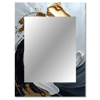 White Black Gold Cosmic Whirlpool II - Abstract Spirals Wall Mirror, Gold Decorative Mirror, Printed Metal Art
