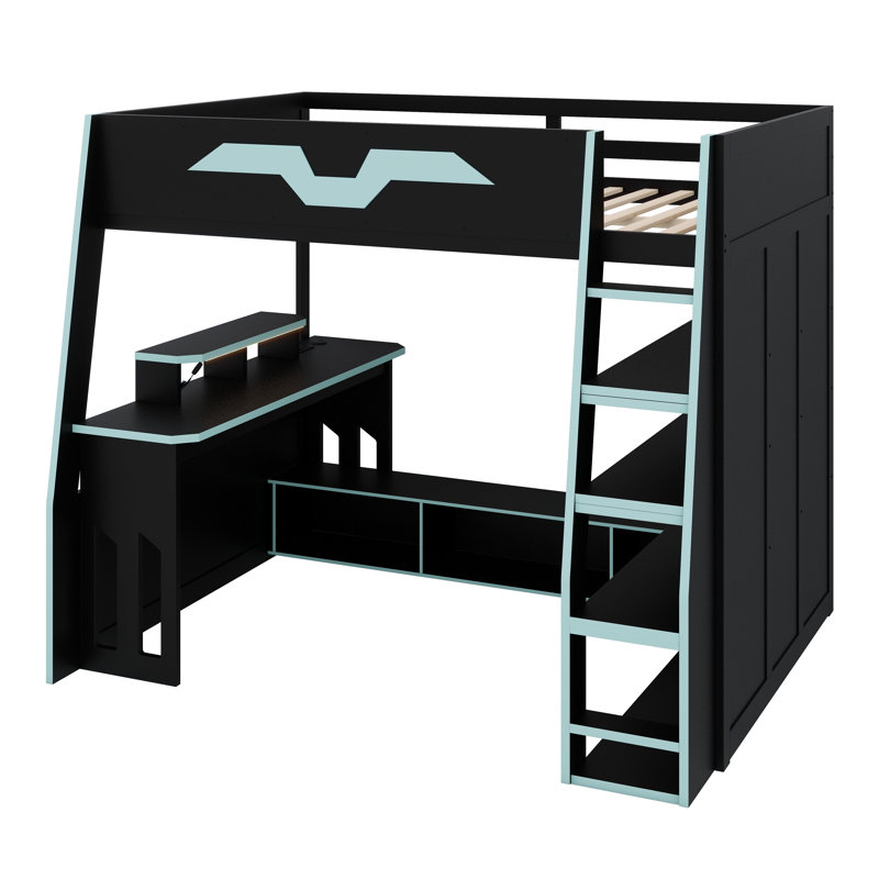 Lit mezzanine moderne combinant une zone d'étude, un vaste espace de rangement, un éclairage RVB dynamique et un positionnement de table flexible