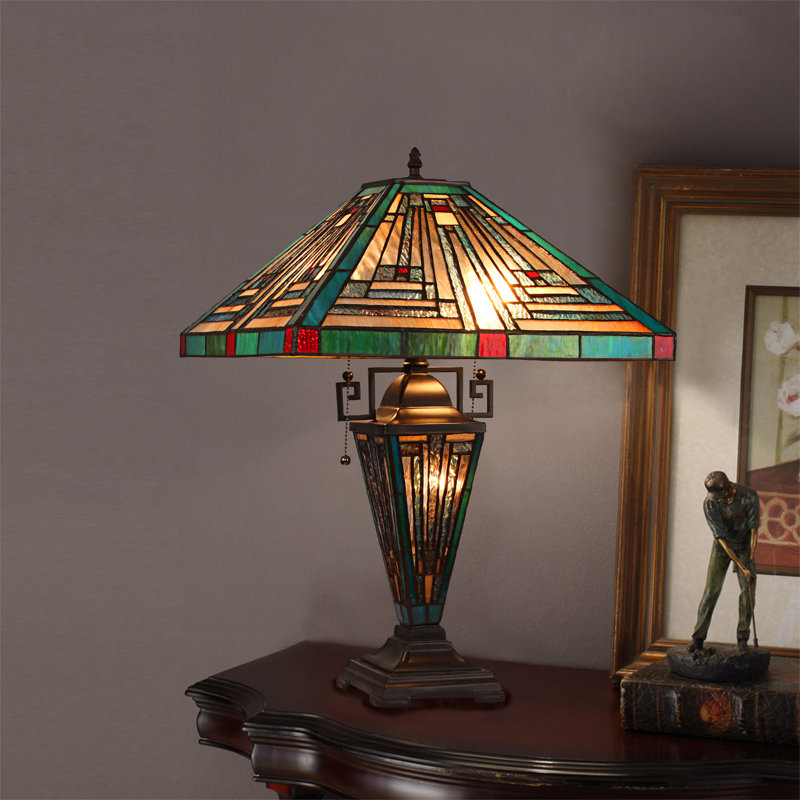 Lampe de table 3 lumières Alieyah Mission style Tiffany en bronze noirâtre de 16 po de large