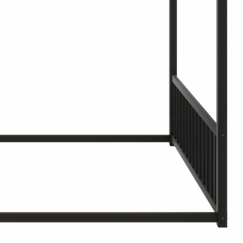 Sturdy Metal House Frame Bed: Montessori-Inspired Low-Profile Sleeper With Safety Rails For Independence, Black