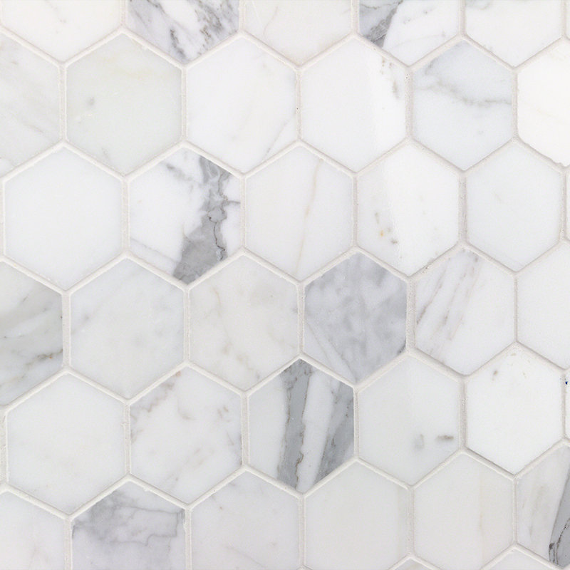  Hexagon Marble 12x12 Mosaic Tile in White/Gray