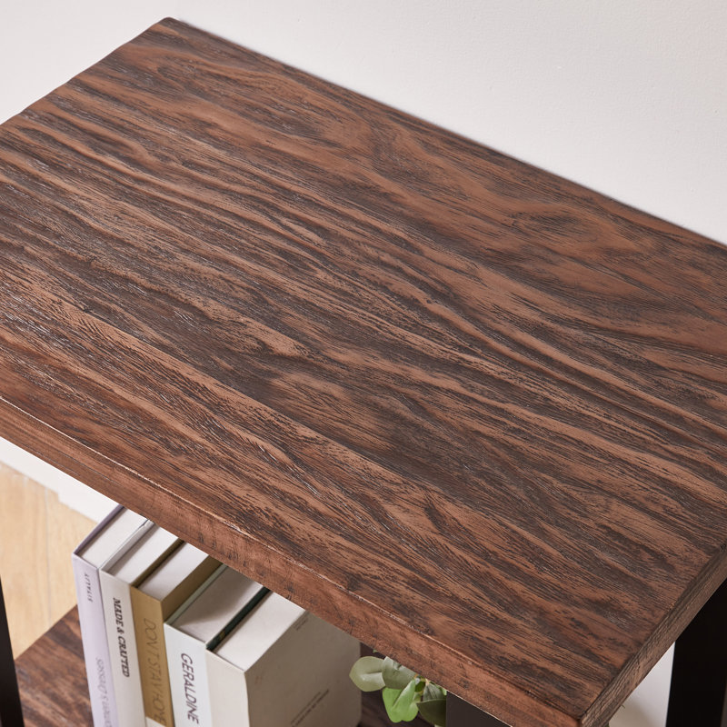 27.2" Tall Rectangular Solid Pine Wood End Table with Lower Storage Shelf