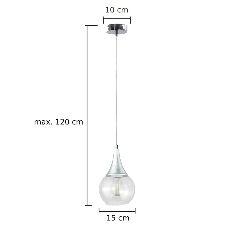 Olin - Light Clear Black Kitchen Island Pendant, Clear Silver, 1, 29cm  H x 15cm W x 15cm D