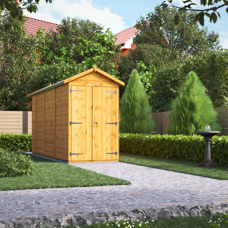 Powersheds 14 x 4ft Timber Tongue & Groove Windowless Apex Garden Shed, Double Doors