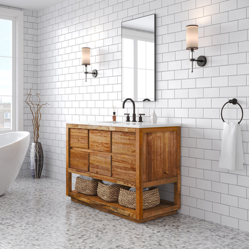 Tessa 48 In. Mango Wood Carrara White Marble Countertop Bath Vanity with Oil-Rubbed Bronze Faucet