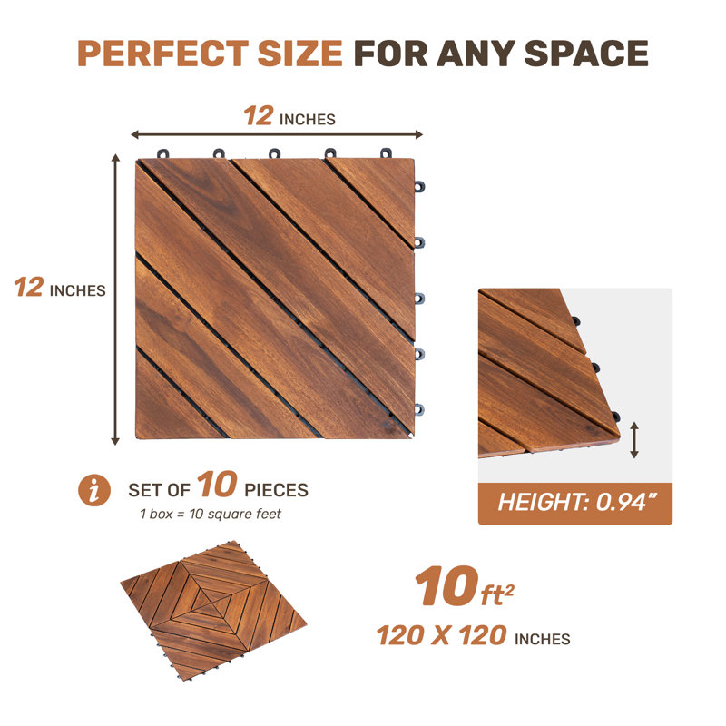 10 pièces de tuiles de terrasse emboîtables à motif diagonal