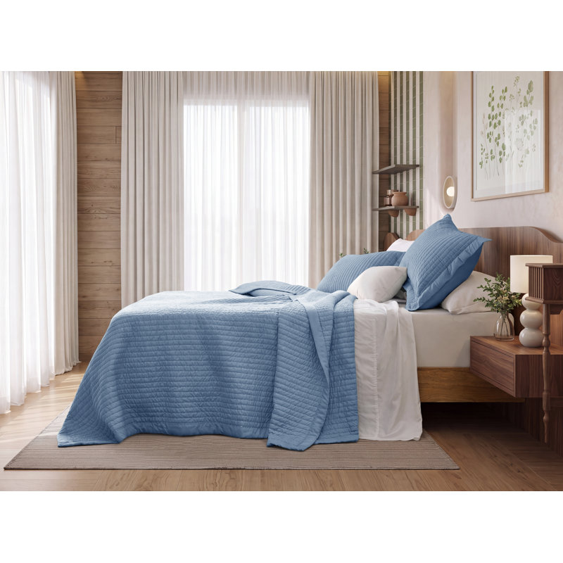 Ensemble de literie courtepointe légère et légère, Velours côtelé bleu, King Quilt + 2 King Pillow Sham