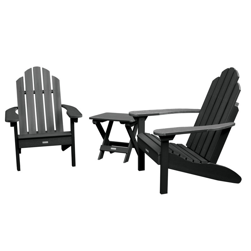 Anette Outdoor Adirondack Chair With Table, Black