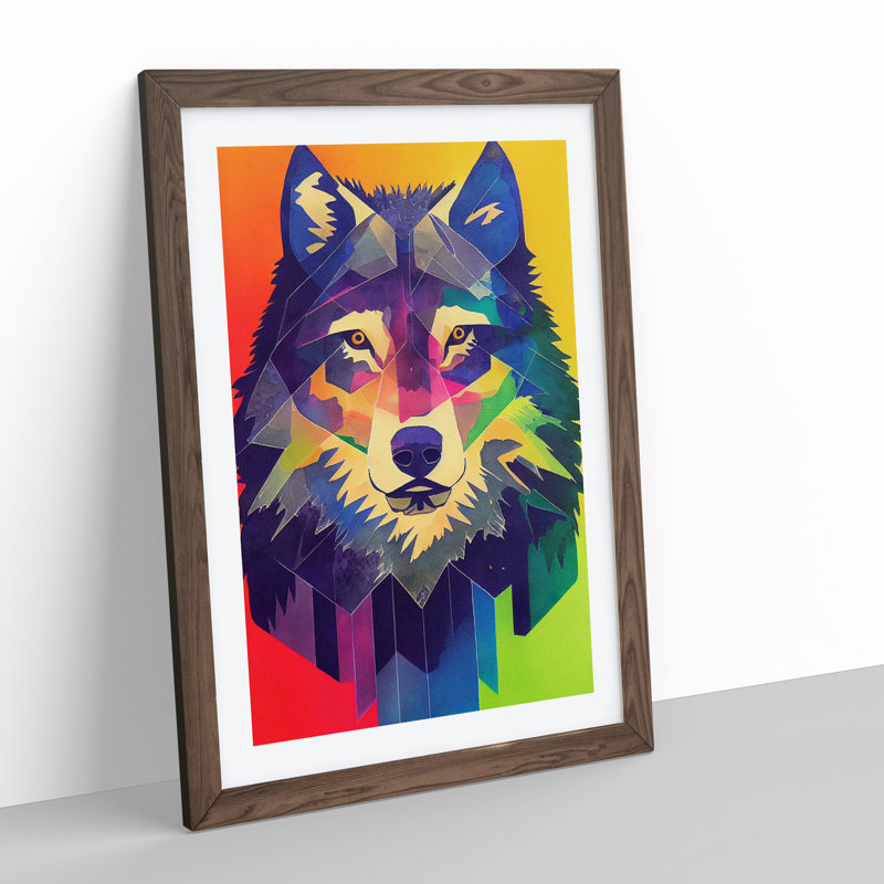 Futuristic Wolf No.2 - Single Picture Frame Print, 34cm H x 25cm W x 2cm D, Walnut