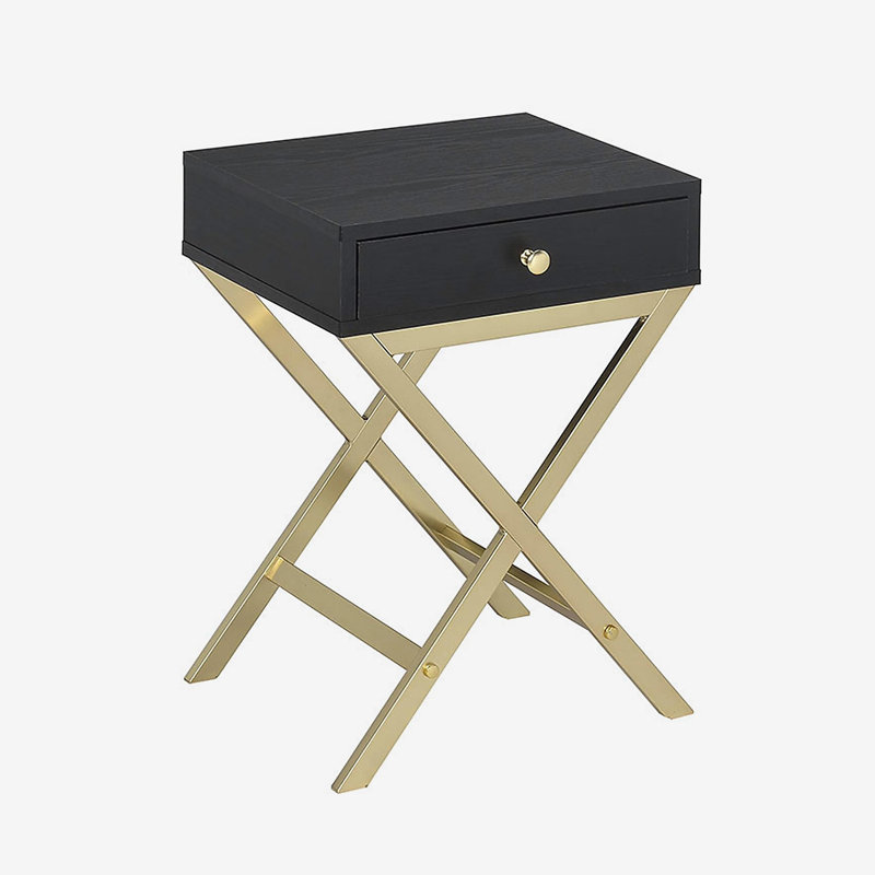 Coleen Black & Brass Finish Accent Table