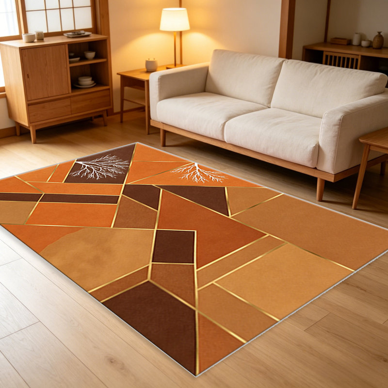 Terracotta Brown Gold Tree carpet-easy to clean, machine-washable, soft and comfortable; suitable for door mats, kitchens, living rooms, bedrooms, corridors, and laundry areas. Easy to clean, durable carpet for home decoration.