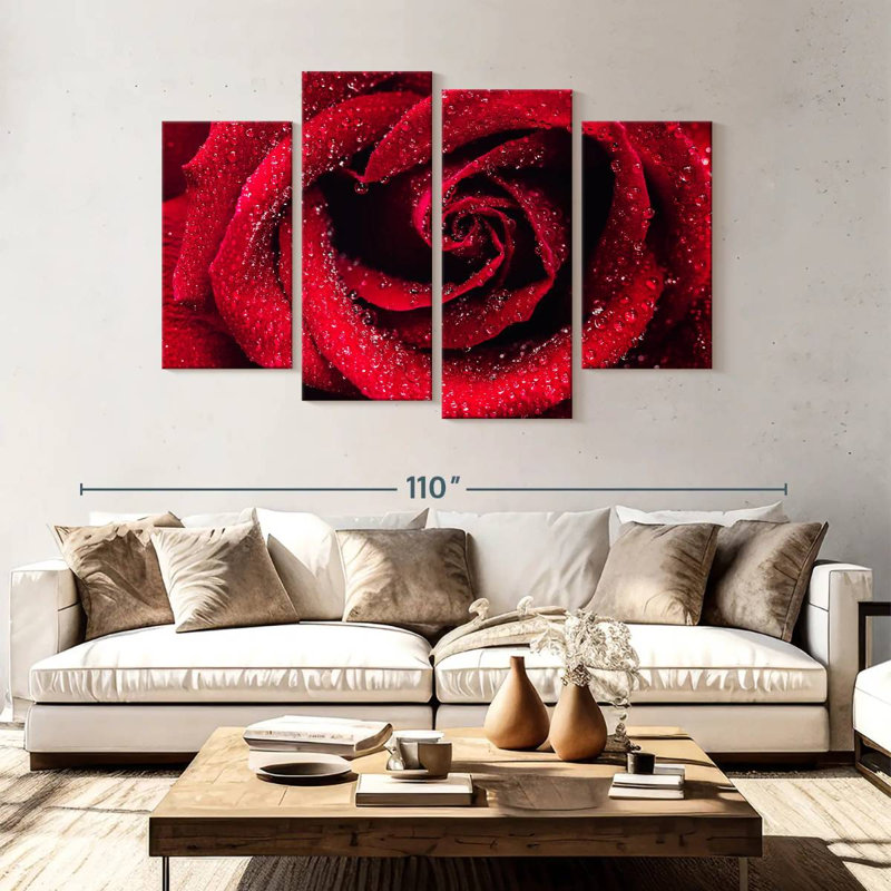 Gouttelettes Harnek sur rose rouge, H 54 po x l 84 po