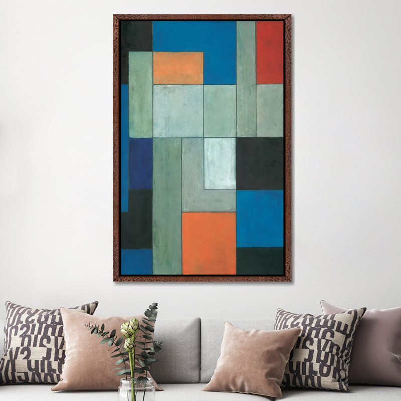 Grey Matters Blue by Stephen Cimini - Painting on Canvas, 152.5 cm H x 101.5 cm W, Classic Brown Wood Framed