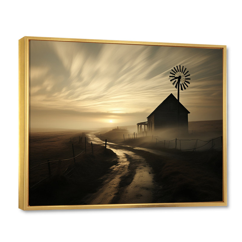 Wind Turbines Country Charm III sur toile, Cadre flottant doré, H 24 po x l 32 po x P 1 po