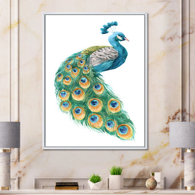 " Vibrant Blue Yellow And Green Peacock " Painting Print