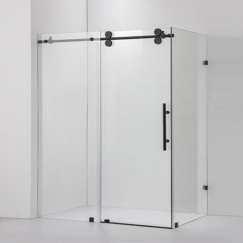 68'' W 78'' H Frameless Rectangle Shower Enclosure, Matte Black